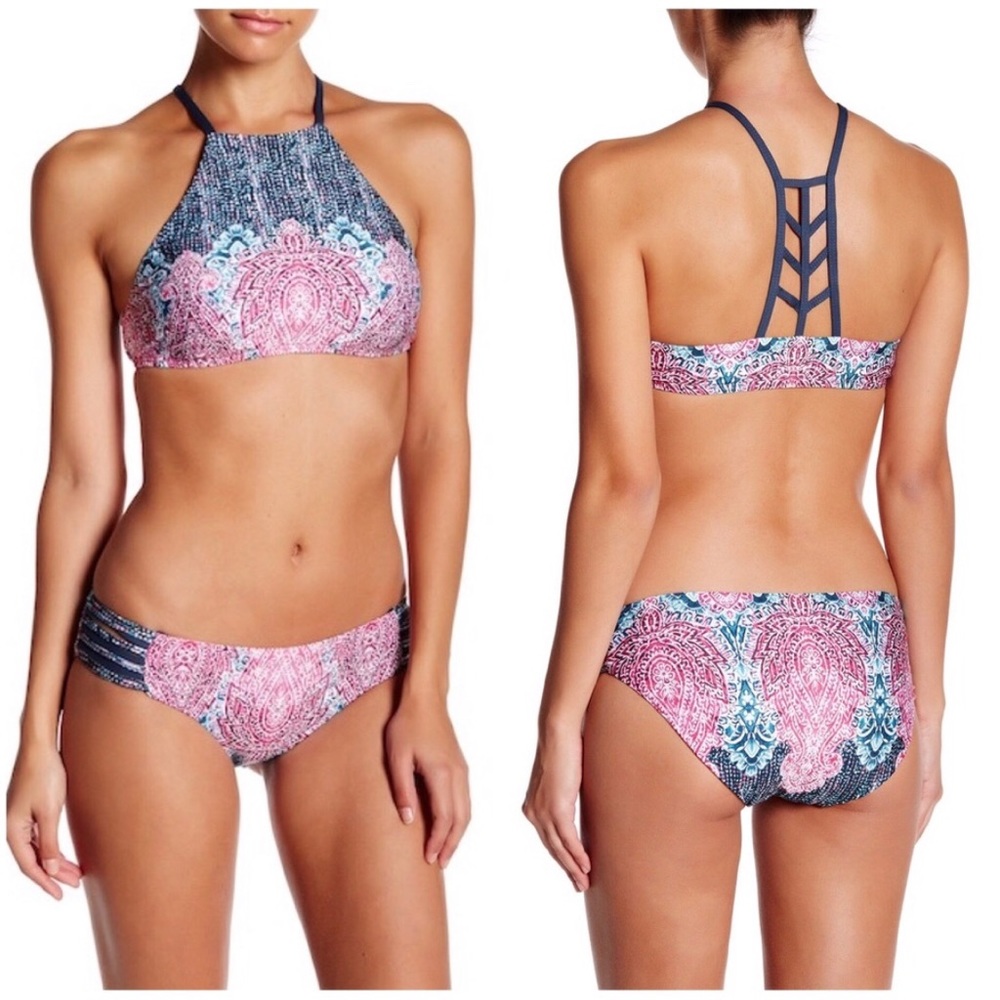 LUCKY BRAND Midnight Paisley High Neck Bikini